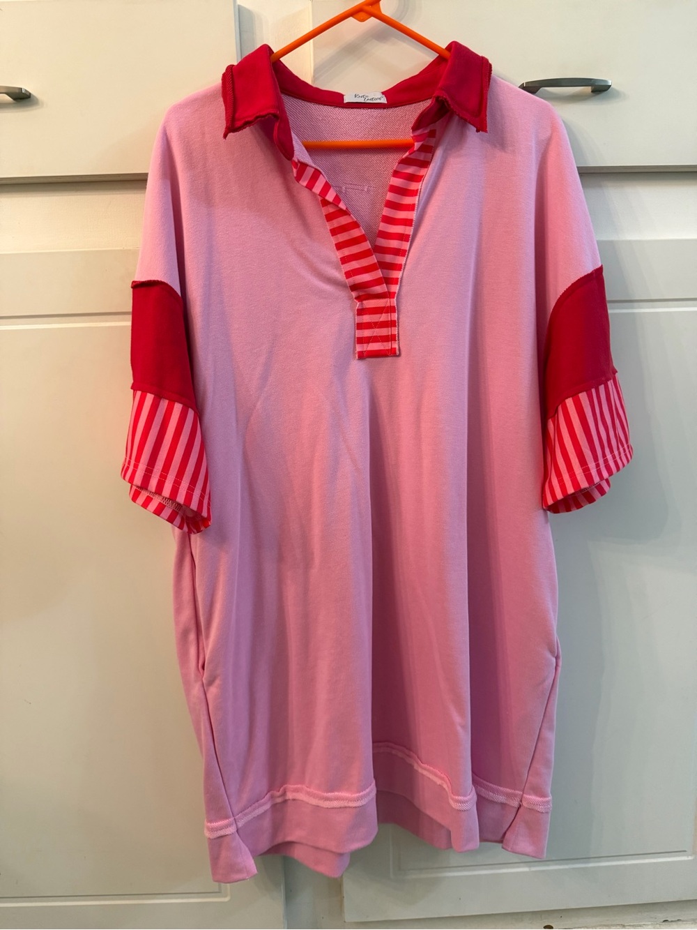 Women's Pink & Red Casual Polo Dress